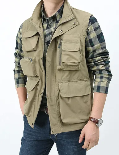 Miniatura 4 de Gihuo Chaleco utilitario para hombre, versátil, para verano, trabajo, safari, pesca, chaleco de carga con múltiples bolsillos