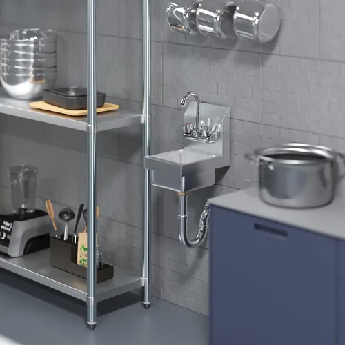 Miniatura 9 de Fregadero de mano comercial de montaje en pared de 12 pulgadas x 9 pulgadas x 13 pulgadas. Fregadero de acero inoxidable que ahorra espacio