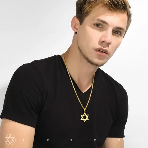 Miniatura 2 de ChainsHouse Collar Magen Star of David para hombres y mujeres, acero inoxidablechapado en oro de 18 quilates, colgante de etiqueta de perro judío