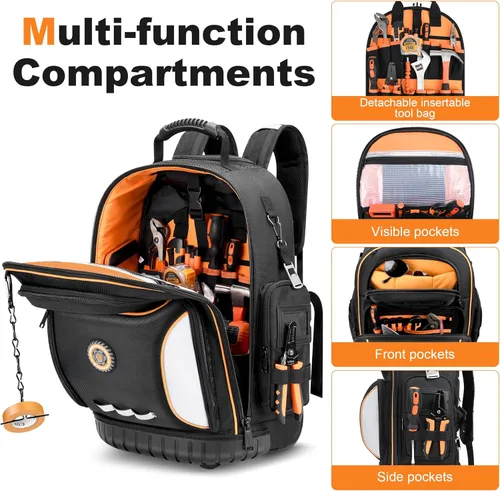 Miniatura 9 de Mochila de herramientas con ruedas, mochila de herramientas rodante para electricistas, bolsa de herramientas resistente con rueda para trabajo
