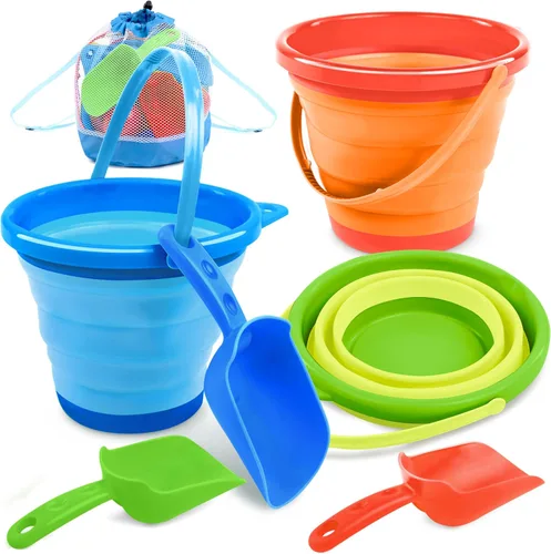 Miniatura 10 de JOYIN 3 Paquetes de Cubos Plegables con Palas y Bolsa de Malla, Cubos Plegables Multiusos para Playa, Equipo de Campamento, Fiesta en la Playa