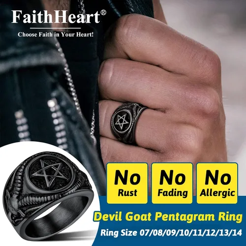 Miniatura 2 de FaithHeart Satanic Jewelry - Anillos de cabra baphomet con símbolo de Lucifer Satanás para hombres y mujeres talla 7891011121314 personalizado