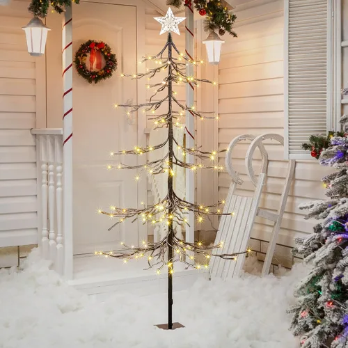 Árbol de nieve iluminado de 6 pies, árbol artificial de 144 LED para decoración interior y exterior del hogar, patio, Navidad, boda, festival,