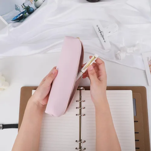 Miniatura 4 de iSuperb Estuche de lápiz PU Bolsa de cuero para lápices Bolsa delgada Bolsa de papelería encantadora Bolsa de cosméticos portátil Bolsa organizadora