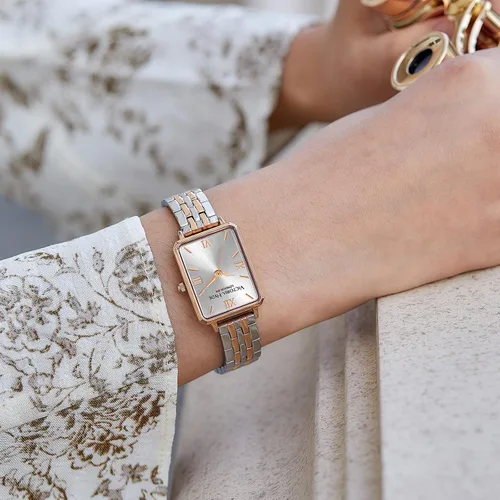 Miniatura 3 de VICTORIA HYDE Reloj rectangular de plata y oro rosa para mujer, relojes clásicos de dos tonos para mujer, Oro Rosa, Japonés