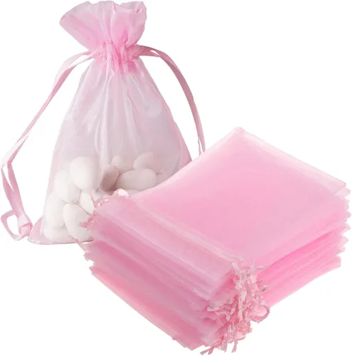 Miniatura 12 de Bolsas de regalo de organza de 5 x 7 pulgadas con cordón para joyas, dulces, flores de lavanda secas, 100 bolsitas rojas, bolsa de malla de tela