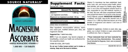 Miniatura 4 de Source Naturals Ascorbato de magnesio, vitamina C suave no ácida, 1000 mg - 120 tabletas