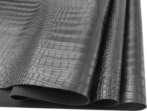 Miniatura 4 de Tela de piel de aligátor Wento de PU, tela de piel sintética color negro, tela de cocodrilo, tela de piel para tapicería por yarda (1 yarda, negro)