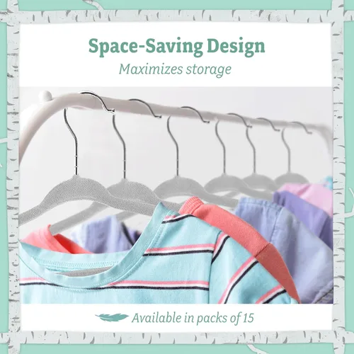 Miniatura 8 de Perchas de terciopelo de plástico para niños, divisores antideslizantes para niños, organizador de armario de guardería, color gris, paquete de 15