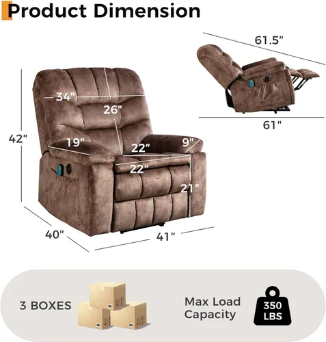 Miniatura 2 de IOMOR Silla grande reclinable eléctrica con masaje y calor para adultos mayores, mecanismo reclinable de seguridad y alta resistencia, silla