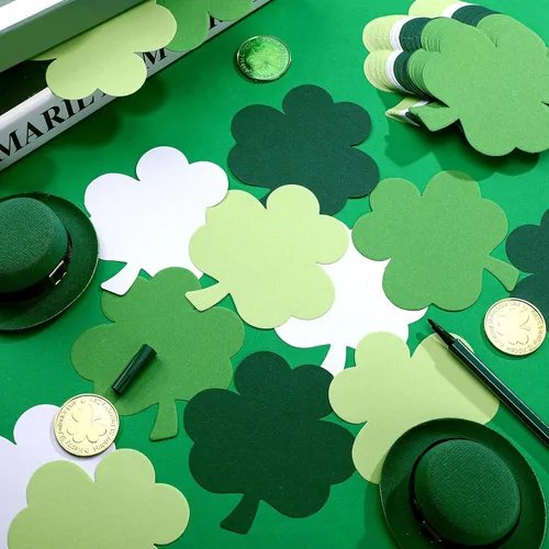 Miniatura 3 de Kisston 360 piezas de papel de trébol del día de San Patricio de 3.9 pulgadas, con forma de trébol verde y blanco, troquelados para proyectos