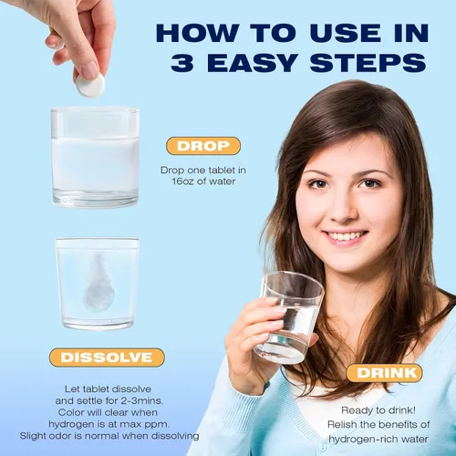 Miniatura 3 de Tabletas de agua de hidrógeno – H2 tabletas de hidrógeno molecular para agua potable, 8 ppm con magnesio, sabor naranja, 60 unidades, electrolitos