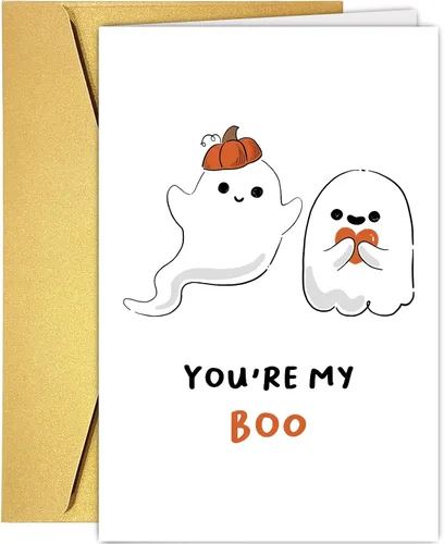 Supoeguk Bonita tarjeta de aniversario de fantasma para marido y esposa, tarjeta de Halloween con texto en inglés «You Are My Boo para él y ella»,