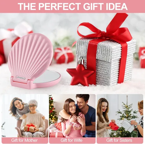 Miniatura 6 de Mini espejo compacto para viajes, portátil de 3.5 pulgadas, 2 lados, ligero e inastillable, espejo de mano plegable, regalos únicos para mujeres