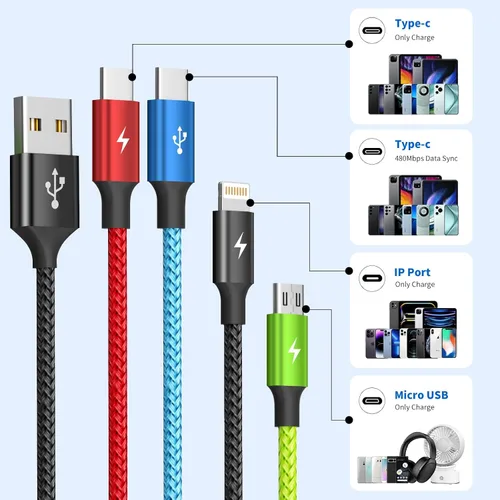 Miniatura 2 de Travel Essentials - Cable de carga múltiple [2 unidades de 5 pies], accesorios de automóvil, cables de carga 4 en 1, cable USB, cargador de teléfono