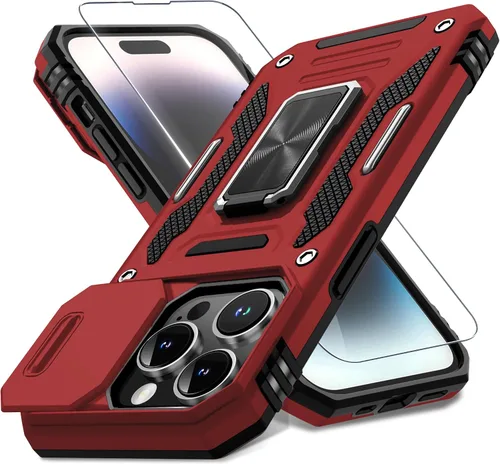 Miniatura 211 de DEERLAMN Funda para iPhone Xs Max con funda deslizante para cámara + protector de pantalla, soporte giratorio de anillo de grado militar a prueba