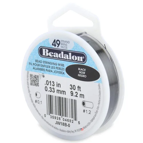 Beadalon 49 Hilos de Alambre para Ensartar Cuentas de Acero Inoxidable, 0.33 mm / 0.013 Pulg, Negro, 9.2 m / 30 Pies