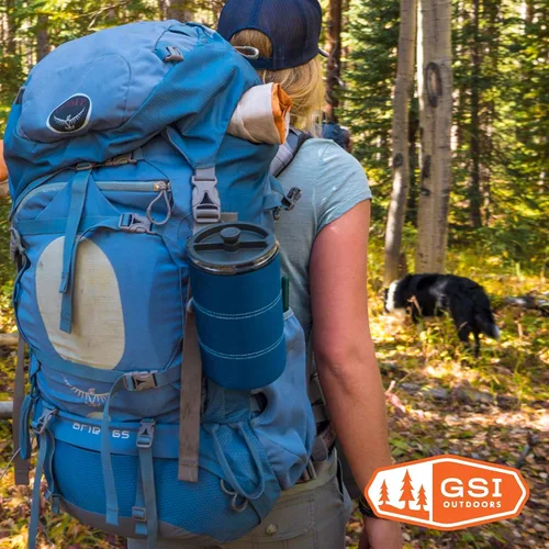 Miniatura 9 de GSI Outdoors, Cafetera de prensa francesa JavaPress de 30 onzas líquidas para acampar y viajar, color azul