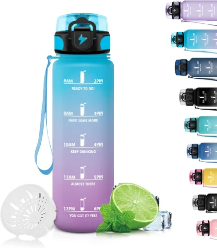 Miniatura 59 de Botella de agua – 16.9 fl oz – Botella de agua para niños, botella de sorbete a prueba de fugas, botella deportiva con marcador de tiempo, botella