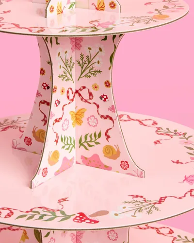 Miniatura 8 de xo, Fetti Garden Fairy Cupcake Tower, 3 niveles Decoraciones de fiesta de mariposa para niños, fiesta de té, cumpleaños, bosque de bosques, país
