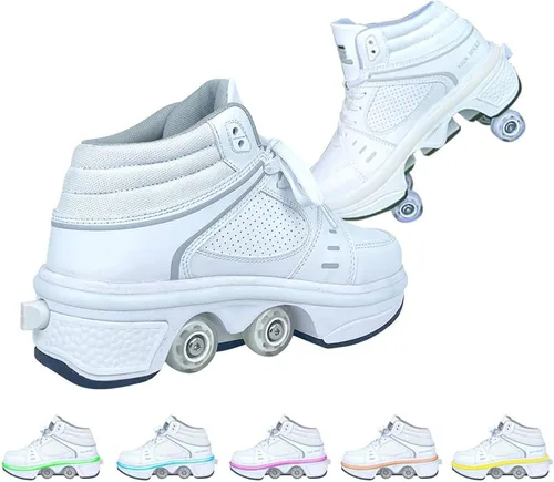 Miniatura 12 de Zapatos de patinaje convertibles para hombres y mujeres, zapatos de paseo automáticos para niños y adultos, patines con doble fila de ruedas, ruedas