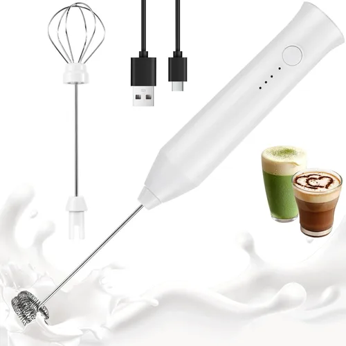 Miniatura 10 de Espumador de leche recargable de mano, batidor eléctrico para café, desmontable con 2 batidores de acero inoxidable, batidora de mano para lattes