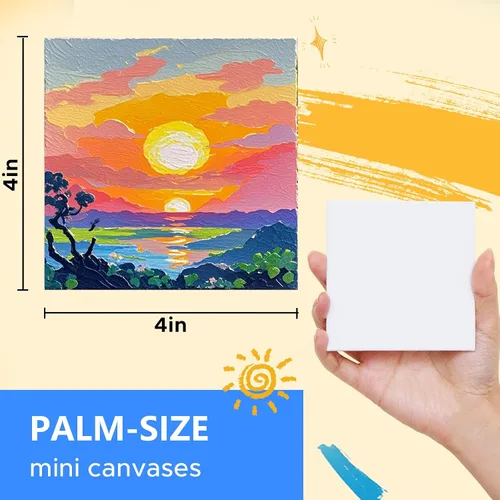 Miniatura 3 de YOURSORTER Mini Lienzo para pintar 4x4 pulgadas, paquete de 20 pequeños lienzos para pintar para novatos y artistas, imprimados con gesso libres
