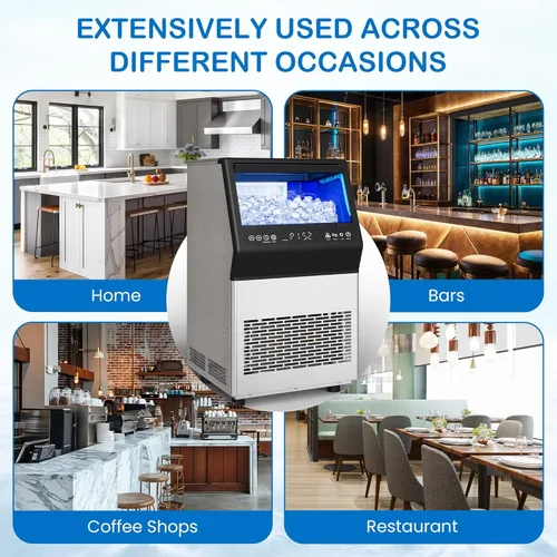 Miniatura 7 de Máquina comercial para hacer hielo, 110 libras/24 horas, de acero inoxidable, con capacidad de almacenamiento de 12 libras, autolimpieza, pantalla