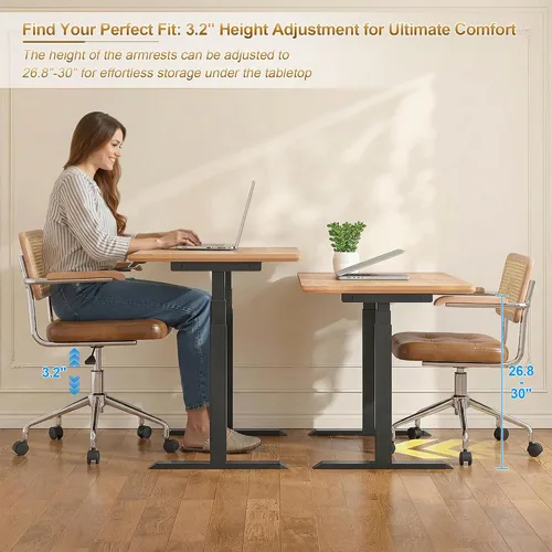 Miniatura 5 de Zesthouse Silla de escritorio de oficina de cuero con ruedas, silla de escritorio con ruedas de mediados de siglo con brazo de madera y respaldo