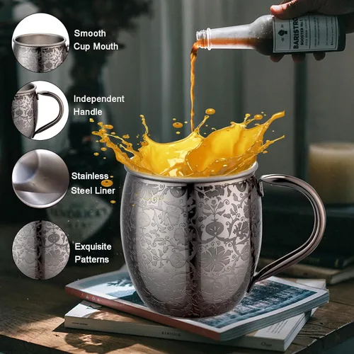 Miniatura 6 de UNISWEET Tazas Moscow Mule - 532 ml de cobre chapado, artesanía fina grabada, tazas con revestimiento de acero inoxidable 304, para bebidas frías