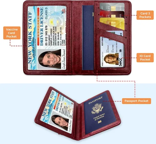 Miniatura 2 de Soporte para pasaporte para artículos esenciales de viaje, con bloqueo RFID, funda para tarjetas, funda de piel sintética para pasaporte