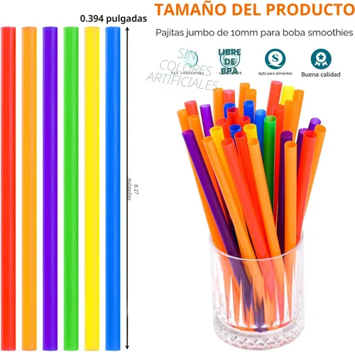 Miniatura 2 de 100 piezas de popotes jumbo para batidos, (0.4" de diámetro x 8.3" de largo) pajitas de plástico desechables coloridas grandes de boca ancha