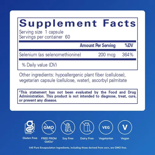 Miniatura 2 de Pure Encapsulations Selenio - 200 mcg - para una función celular saludable, sistema inmunológico y defensas antioxidantes - Suplemento mineral