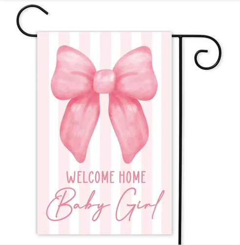 Bandera de jardín de bienvenida a casa de doble cara para bebé, 12 x 18 pulgadas, pancarta rosa para decoración al aire libre, revelación de género,