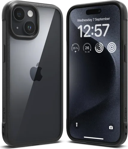 Ringke Fusion Bold - Funda para iPhone 15, lados texturizados para agarre, tecnología antiamarilleo, parte trasera transparente para mostrar el Negro