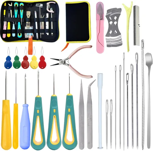 Miniatura 19 de Kit de 11 agujas de vela, moldes de herramienta de inserción de mecha, aguja perforadora con ojo de gancho, aguja de absorción de velas de ojo