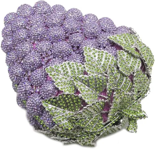 Miniatura 4 de Bolso de mano con diamantes de imitación brillantes para mujer, diseño de uva, para banquete, baile de graduación, bolso de hombro