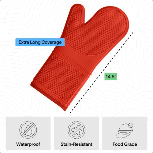 Miniatura 4 de GORILLA GRIP Guantes de horno de silicona suave sin BPA, 14.5 x 8.3, resistentes al calor e impermeables, forro de algodón grueso, agarre flexible