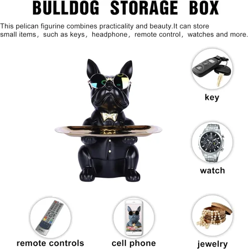 Miniatura 3 de suruim Regalos de Bulldog Francés Portallaves Bandeja para Dulces Decoración del Hogar Estatua de Mayordomo de Resina Cuenco para Llaves Mesa
