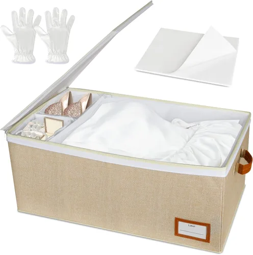 Miniatura 8 de Lukeline Caja de almacenamiento para vestidos de novia, caja de preservación de vestidos de novia con tapa, organizador plegable sin ácidos con 1
