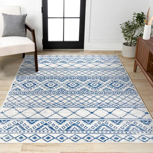 JONATHAN Y Moroccan Hype - Tapete bohemio vintage tribal color crema y azul para interiores, 8 x 10 pulgadas, bohemio, vintage, fácil de limpiar,