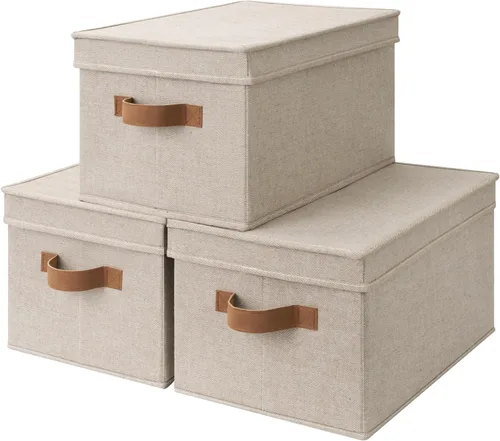 Miniatura 22 de StorageWorks Contenedores de almacenamiento de tela con tapas, contenedores de almacenamiento decorativos con asas de poliuretano, cestas
