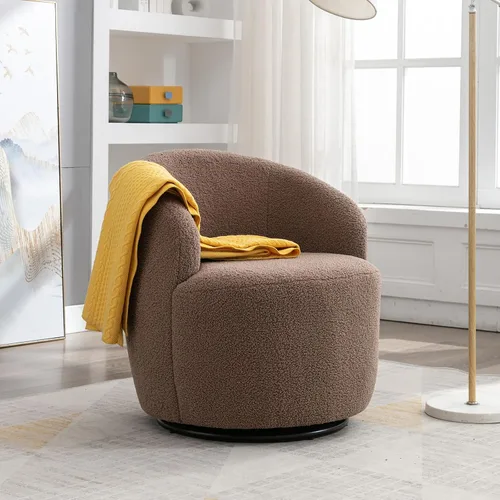 Miniatura 15 de FOXHUNTER Silla giratoria de barril, sillón individual pequeño de 360°, cómodo sofá redondo, sillas de botón acolchadas, modernas sillas de acento