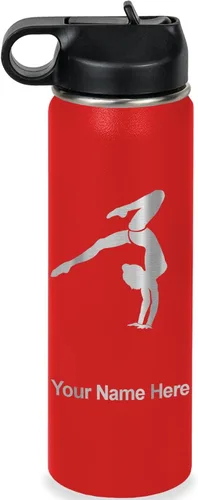 Miniatura 32 de LaserGram Botella de agua personalizada, soporte de mano de gimnasta, acero inoxidable de doble pared aislada al vacío con popote superior, regalo