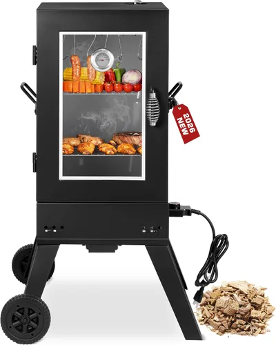 Miniatura 7 de Parrilla vertical redonda de carbón de 19 pulgadas, ahumador de barbacoa de alta resistencia para ahumar al aire libre, pellets de múltiples capas