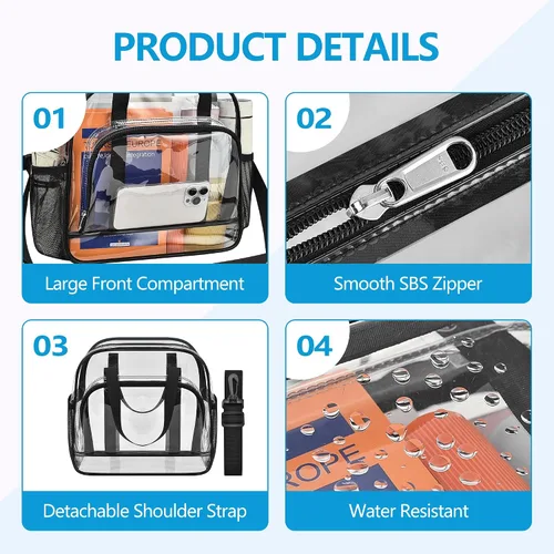 Miniatura 7 de Paxiland Clear Bag for Stadium Events, 12x6x12 inches Tote Bag with Detachable Reinforced Strap for Sports Concert and Work