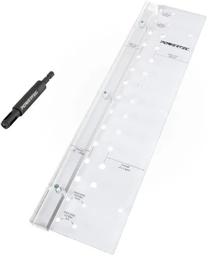 POWERTEC Plantilla de pasador de estante con broca de pasador automático de 1/4 de pulgada, broca autocentrante para agujeros de 3/8 pies,