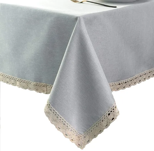 Miniatura 23 de EHouseHome Mantel de lino sintético con ribete de encaje, impermeable, a prueba de derrames, resistente a las manchas, sin arrugas, a prueba