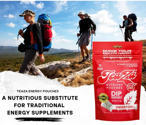 Miniatura 5 de Bolsas de energía TeaZa, salsa sin tabaco ni nicotina - Alternativa de tabaco y salsa energética masticable, inmersión saludable con sabor premium