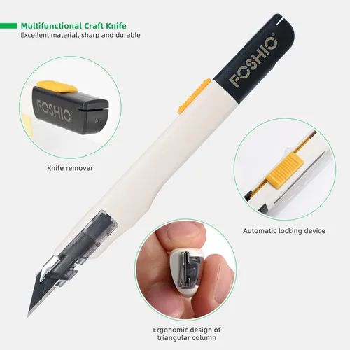 Miniatura 2 de FOSHIO Cuchillo de manualidades para arte, manualidades, fabricación de modelos, cuchillo utilitario retráctil con bloqueo automático con 10